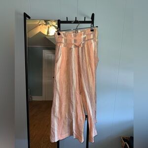 Free People Orange and Cream Textured Wide Leg Pants